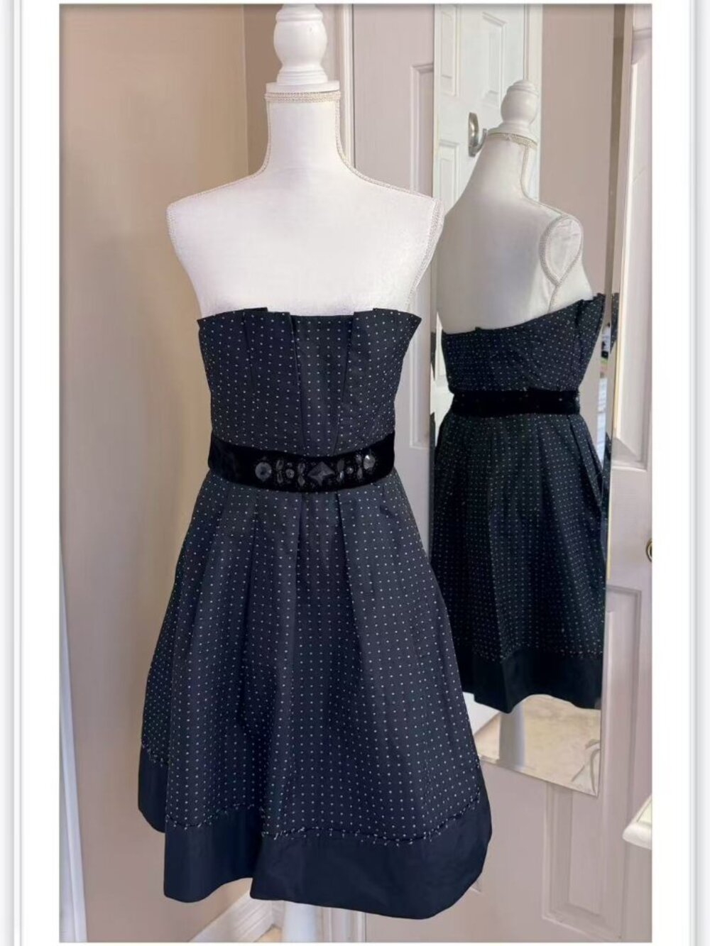 BCBGMaxAzria strapless embroidery sequins velvet waistband cocktail dress size
